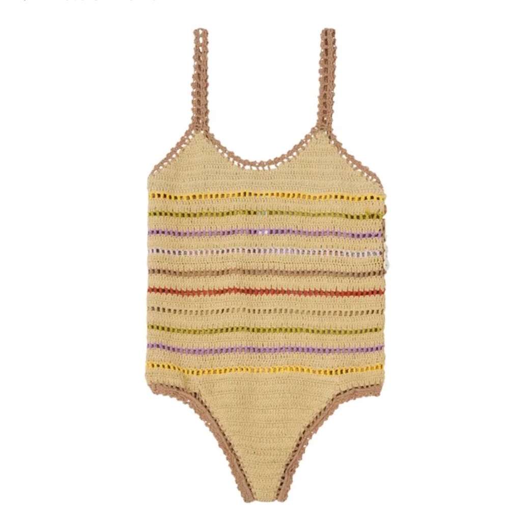 SHE MADE ME Rahi Crochet One Piece Swimsuit Taupe Brown Size Small NWOT - Picture 2 of 8
